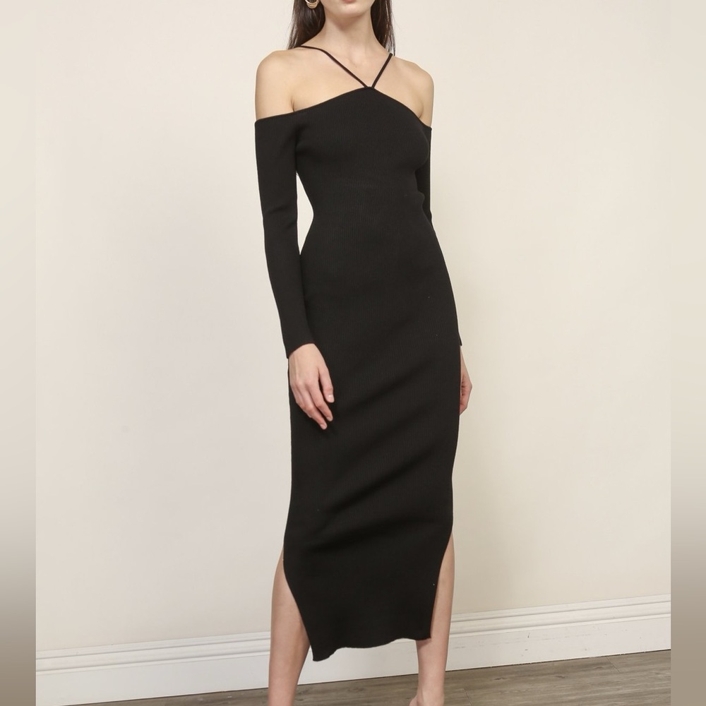 Amanda Sweater Midi Dress in Black